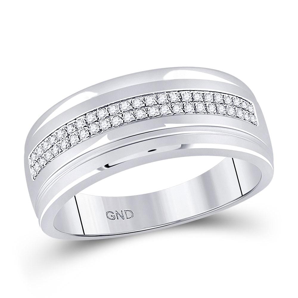10kt White Gold Mens Round Pave-set Diamond Double Row Wedding Band Ring 1/6 Cttw