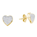 10kt Yellow Gold Womens Round Diamond Heart Cluster Stud Earrings 1/5 Cttw
