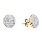 10kt Yellow Gold Womens Round Diamond Octagon Cluster Earrings 1/5 Cttw