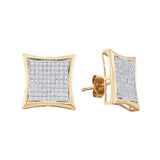 10kt White Gold Womens Round Diamond Square Kite Cluster Earrings 1/2 Cttw
