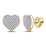 10kt Yellow Gold Womens Round Diamond Heart Cluster Earrings 1/3 Cttw
