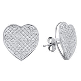 10kt White Gold Womens Round Diamond Heart Love Cluster Earrings 1/2 Cttw