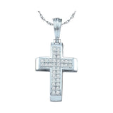 10kt White Gold Womens Round Diamond Cross Religious Pendant 1/8 Cttw