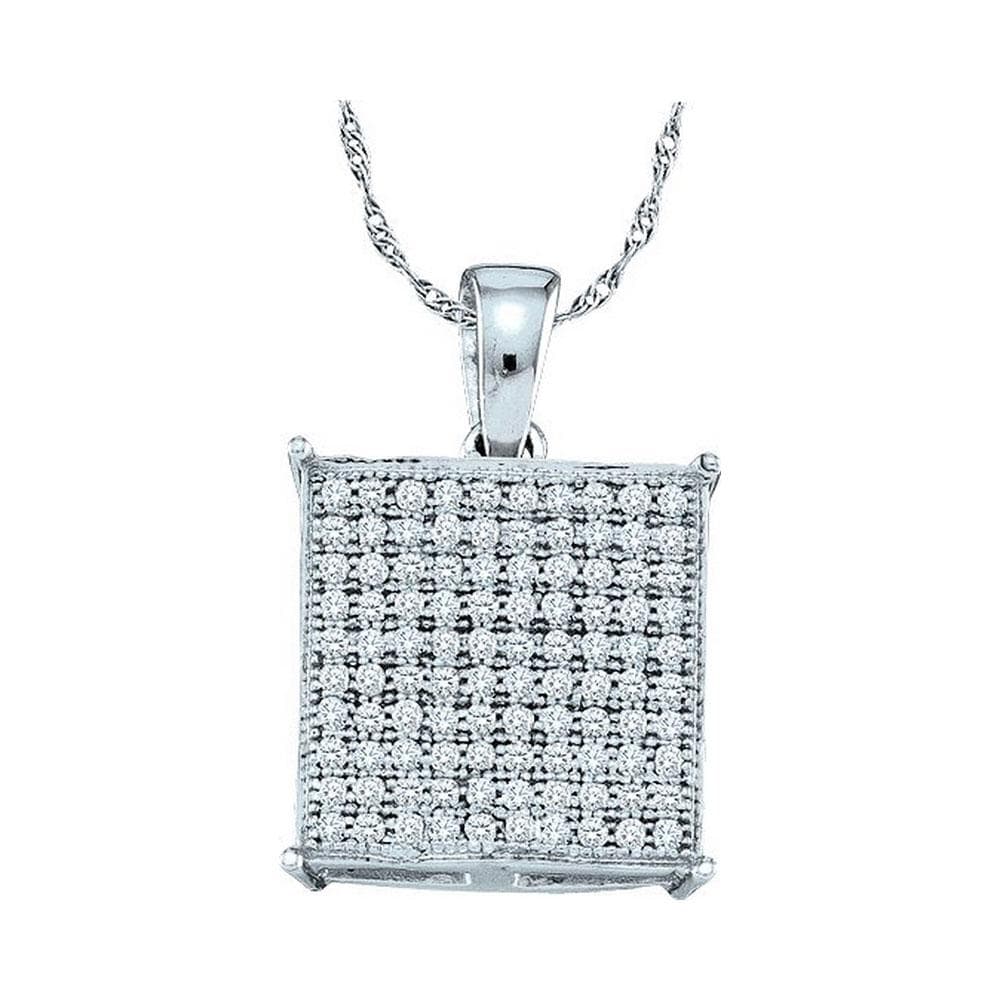10kt White Gold Womens Round Pave-set Diamond Square Cluster Pendant 1/3 Cttw