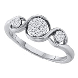 10kt White Gold Womens Round Diamond Triple Cluster Ring 1/8 Cttw