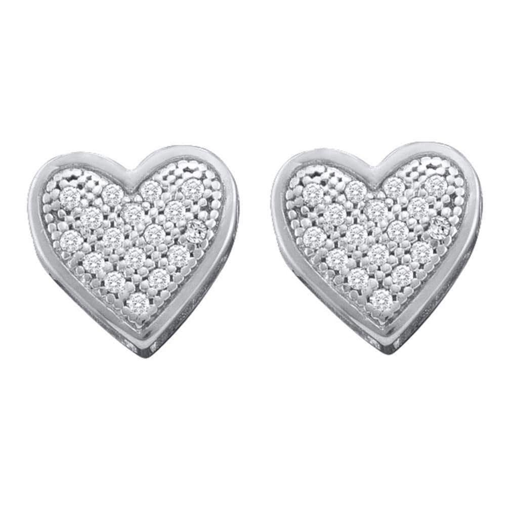 10kt White Gold Womens Round Diamond Heart Screwback Earrings 1/10 Cttw