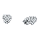 10kt White Gold Womens Round Diamond Heart Cluster Earrings 1/5 Cttw