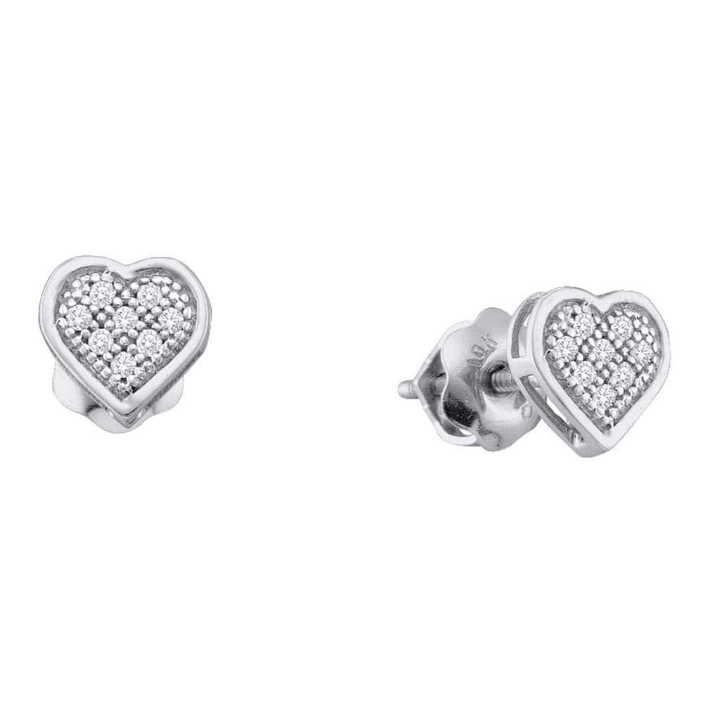 10kt White Gold Womens Round Diamond Heart Cluster Screwback Earrings 1/2 Cttw