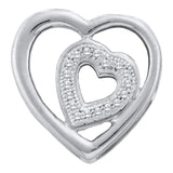 10kt White Gold Womens Round Diamond Heart Love Pendant 1/20 Cttw