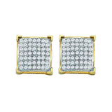10kt Yellow Gold Womens Round Pave-set Diamond Square Cluster Earrings 1/10 Cttw
