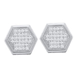 10kt White Gold Womens Round Diamond Hexagon Cluster Earrings 1/5 Cttw