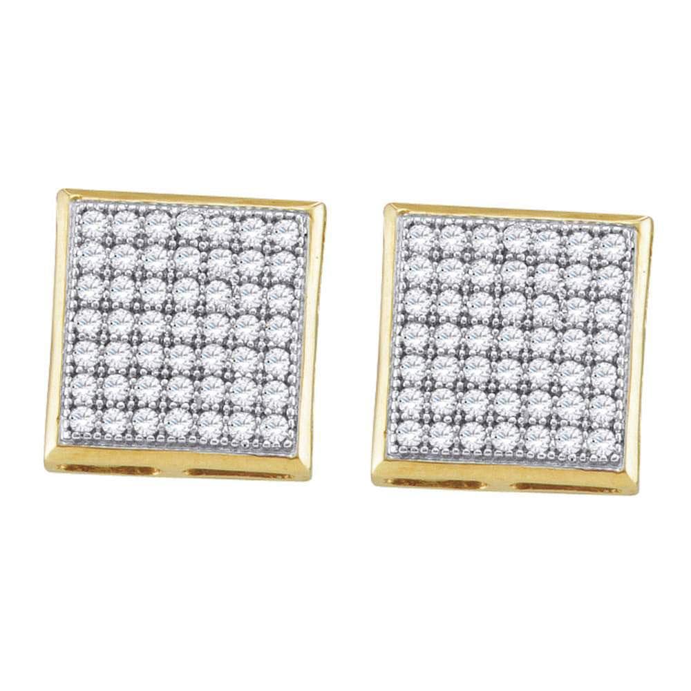 10kt Yellow Gold Womens Round Diamond Square Cluster Earrings 1/3 Cttw