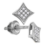 Sterling Silver Womens Round Diamond Square Kite Cluster Earrings 1/20 Cttw