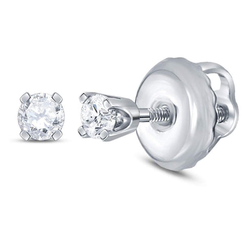 14kt White Gold Infant Girls Round Diamond Solitaire Earrings 1/20 Cttw