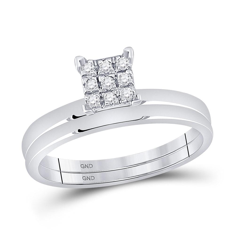 10kt White Gold Womens Round Diamond Bridal Wedding Engagement Ring Band Set 1/8 Cttw