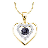 14kt Yellow Gold Womens Round Black Color Enhanced Diamond Double Heart Frame Cluster Pendant 1/4 Cttw