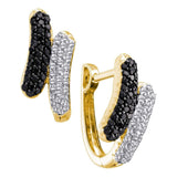14kt Yellow Gold Womens Round Black Color Enhanced Diamond Bypass Hoop Earrings 1/2 Cttw