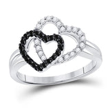 14kt White Gold Womens Round Black Color Enhanced Diamond Heart Ring 1/4 Cttw