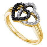 14kt Yellow Gold Womens Round Black Color Enhanced Diamond Heart Ring 1/4 Cttw