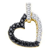 14kt Yellow Gold Womens Round Black Color Enhanced Diamond Dangling Heart Pendant 1/3 Cttw