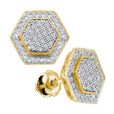10kt Yellow Gold Womens Round Diamond Cluster Hexagon Stud Earrings 1/3 Cttw