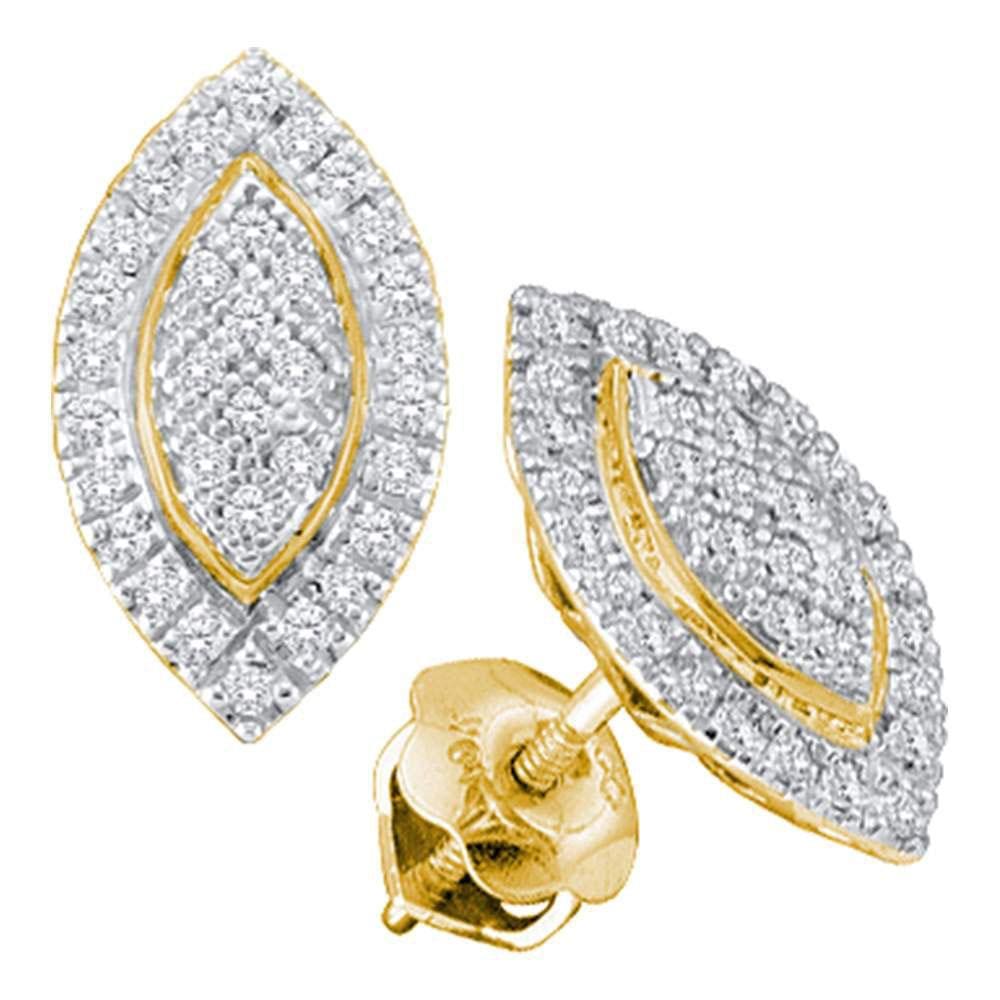 10kt Yellow Gold Womens Round Diamond Cluster Oval Stud Earrings 1/5 Cttw