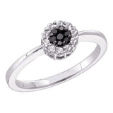 14kt White Gold Womens Round Black Color Enhanced Diamond Cluster Ring 1/4 Cttw