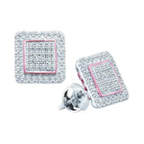 10kt White Gold Womens Round Diamond Cluster Square Rose-tone Stud Earrings 1/3 Cttw