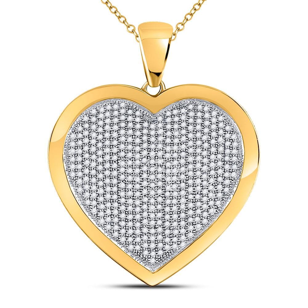 10kt Yellow Gold Womens Round Diamond Heart Pendant 1 Cttw
