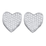 10kt White Gold Womens Round Diamond Heart Love Cluster Earrings 1/3 Cttw