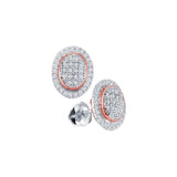 10kt White Gold Womens Round Diamond Oval Rose-tone Frame Cluster Earrings 1/4 Cttw