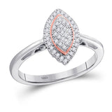 10kt White Gold Womens Round Diamond Rose-tone Frame Oval Cluster Ring 1/6 Cttw