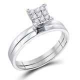 14kt White Gold Round Diamond Bridal Wedding Ring Band Set 1/10 Cttw