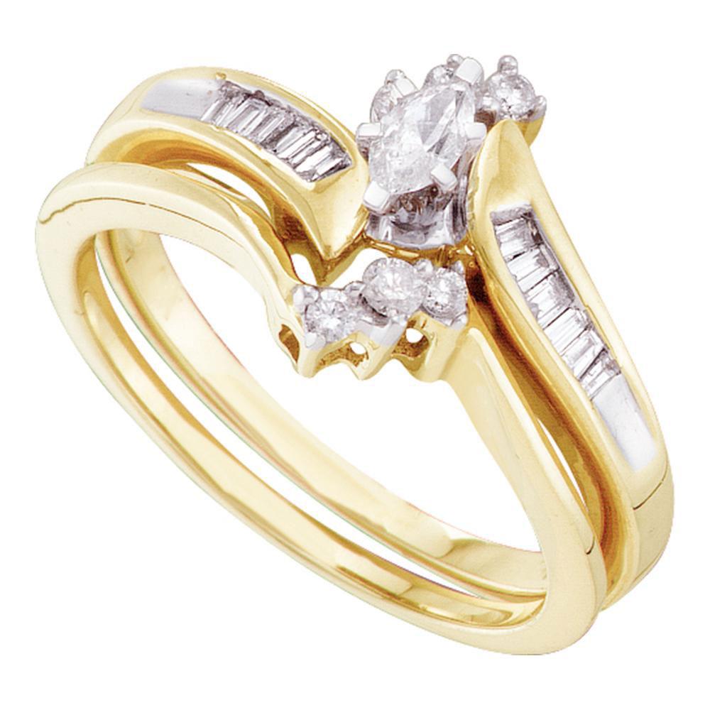 10kt Yellow Gold Marquise Diamond Bridal Wedding Ring Band Set 1/4 Cttw