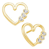 10kt Yellow Gold Womens Round Diamond Heart Earrings 1/20 Cttw