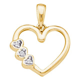 10kt Yellow Gold Womens Round Diamond Triple Heart Pendant .03 Cttw