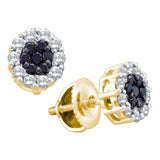 14kt Yellow Gold Womens Round Black Color Enhanced Diamond Cluster Earrings 1/2 Cttw