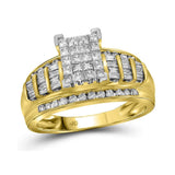 14kt Yellow Gold Princess Diamond Cluster Bridal Wedding Engagement Ring 3/4 Cttw