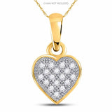 10kt Yellow Gold Womens Round Diamond Cluster Small Heart Pendant 1/20 Cttw
