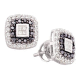 14kt White Gold Womens Round Black Color Enhanced Diamond Square Stud Earrings 1/2 Cttw