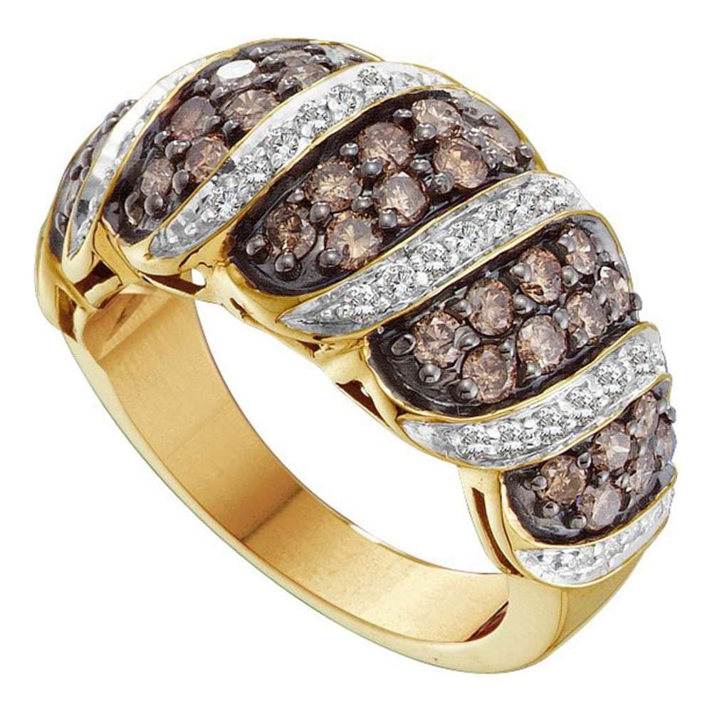 14kt Yellow Gold Womens Round Brown Diamond Cascading Band Ring 1-1/2 Cttw