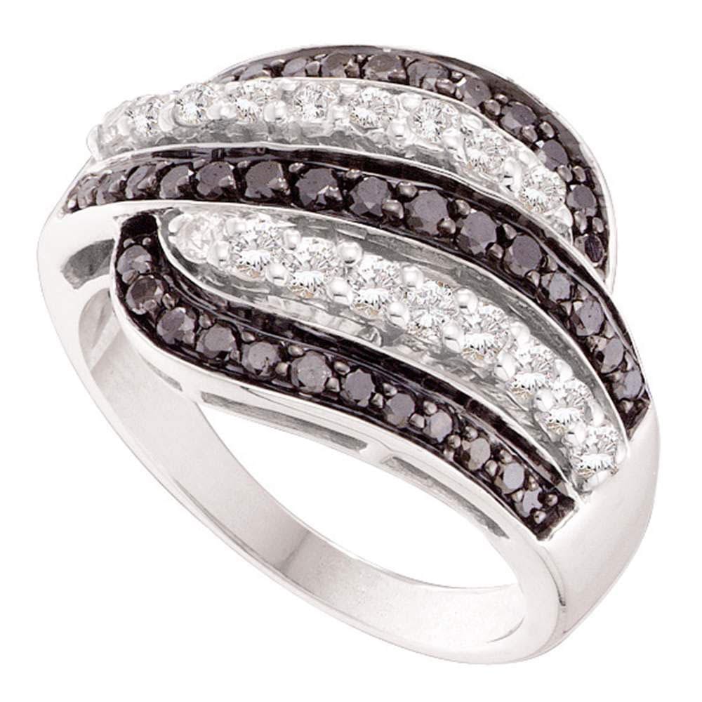 14kt White Gold Womens Round Black Color Enhanced Diamond Five Row Striped Band Ring /8 Cttw