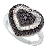 14kt White Gold Womens Round Black Color Enhanced Diamond Heart Ring 1-1/5 Cttw