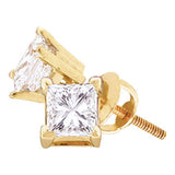 14kt Yellow Gold Unisex Princess Diamond Solitaire Stud Earrings 3/8 Cttw