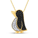 14kt Yellow Gold Womens Round Black Color Enhanced Diamond Penguin Bird Animal Pendant 1/4 Cttw