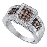 14kt White Gold Womens Round Brown Diamond Cluster Ring 5/8 Cttw