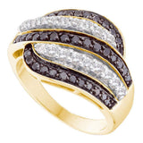14kt Yellow Gold Womens Round Black Color Enhanced Diamond Stripe Cocktail Band 1 Cttw