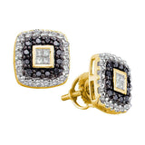 14kt Yellow Gold Womens Round Black Color Enhanced Diamond Square Stud Earrings 1/2 Cttw