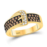 14kt Yellow Gold Womens Round Brown Diamond Belt Buckle Band Ring 1/2 Cttw