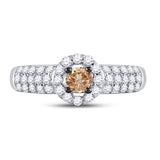 14kt White Gold Round Brown Diamond Solitaire Halo Bridal Wedding Engagement Ring 3/4 Cttw